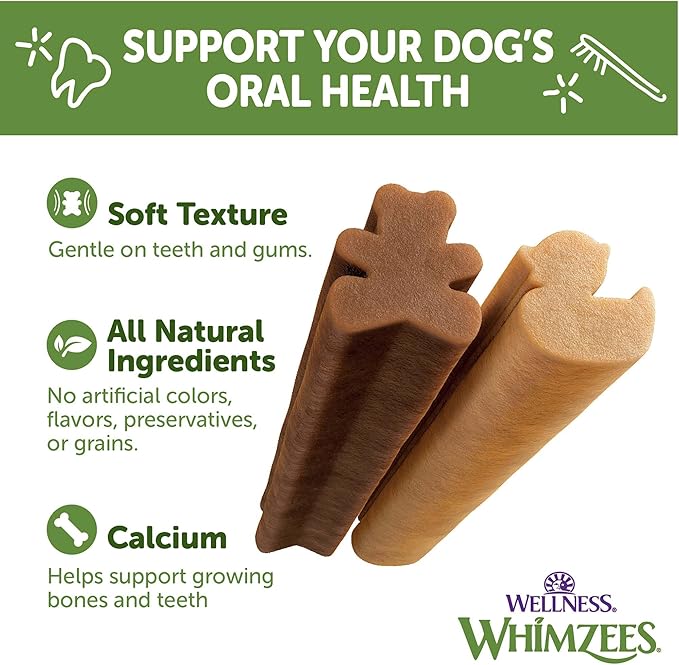 Wellness WHIMZEES Puppy Natural Dog Dental Treat, Chews, Freshens Breath, Extra-Small/Small Size, 7.9 oz Bag, 30 Count