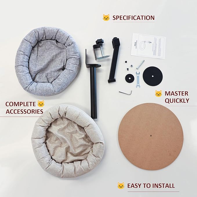 Cat Desk Bed for Cat, Desk Mounted Pet Mat x2 Removable and Washable, 360 Rotation & Adjustable Height Cats Up to 40 lbs