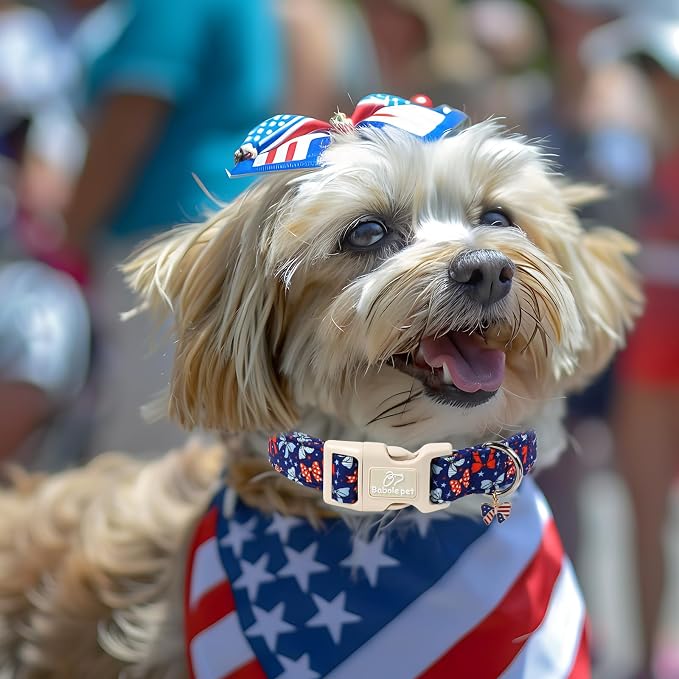 4th of July Dog Collar Navy Patriotic Bow Dog Collars for Puppy Small Dogs - Lightweight Adjustable Independence Day Girl Puppy Collars Cute USA Flag Bow Female Dogs Collar XS