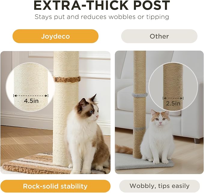 Joydeco Cat Scratching Post 34 Inches Heavy Duty and Thick Scratching Post Sisal Rope with Hanging Ball and Mice for Indoor Cats(Coffee)