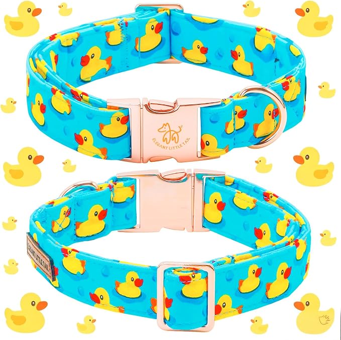Elegant little tail Boy Dog Collar, Duck Pet Collars with Bow for Medium Dogs, Sturdy Metal Buckle Soft Cotton Bowtie Fabric Summer Adjusatble Dog Collar for Medium Large Dogs