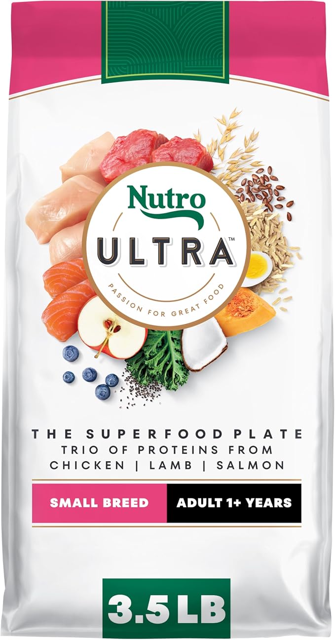 Nutro Ultra Adult Small Breed Dog Food Dry Recipe, Dry Dog Food for Small Dogs, Chicken, Lamb and Salmon Protein Trio, 3.5 lb. Bag