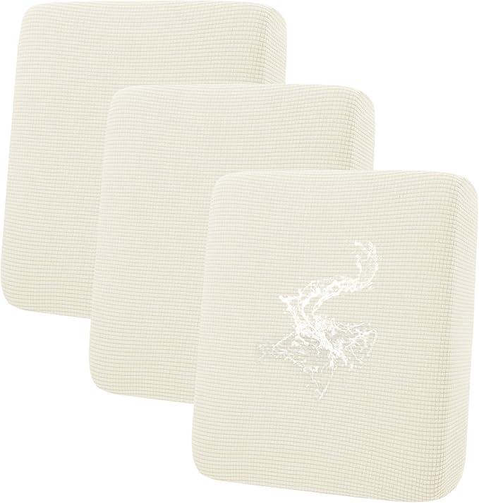 hyha Waterproof Couch Cushion Covers for Pets, Non Slip Sofa Cover for Dogs Washable, Soft Thick Stretch Jacquard Fabric, Sofa Slipcovers with Elastic Bottom (3 Pieces, Cream White)