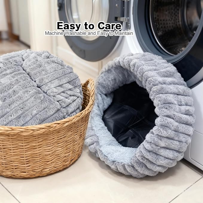 Hooded Cat Beds for Indoor Cats，Cozy Dog Cave Bed,Cozy Nook Dog Bed for Small Dogs,Anti-Slip Puppy Bed Fits up to 22 lbs for Dogs or Cats(Grey Stripe, Medium)