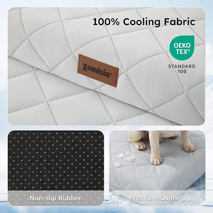 ZOMISIA Orthopedic Cooling Dog Bed, Q-Max>0.5 Cooling Mat XXL for Crate with Removable Washable Cover, Breathable Egg Foam Summer Pad for Furry Pets Outdoor, 47x29 Inch, Grey