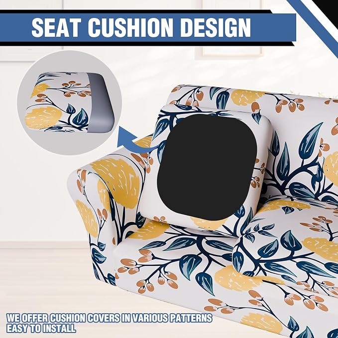 Stretch Couch Covers for 3 Separate Cushion Couch Sofa,Floral Printed Couch Sofa Cover,Washable Sofa Slipcover,Pet Friendly Furniture Protector with Elastic Bottom,Universal Fit for Home(Sofa,Cover)