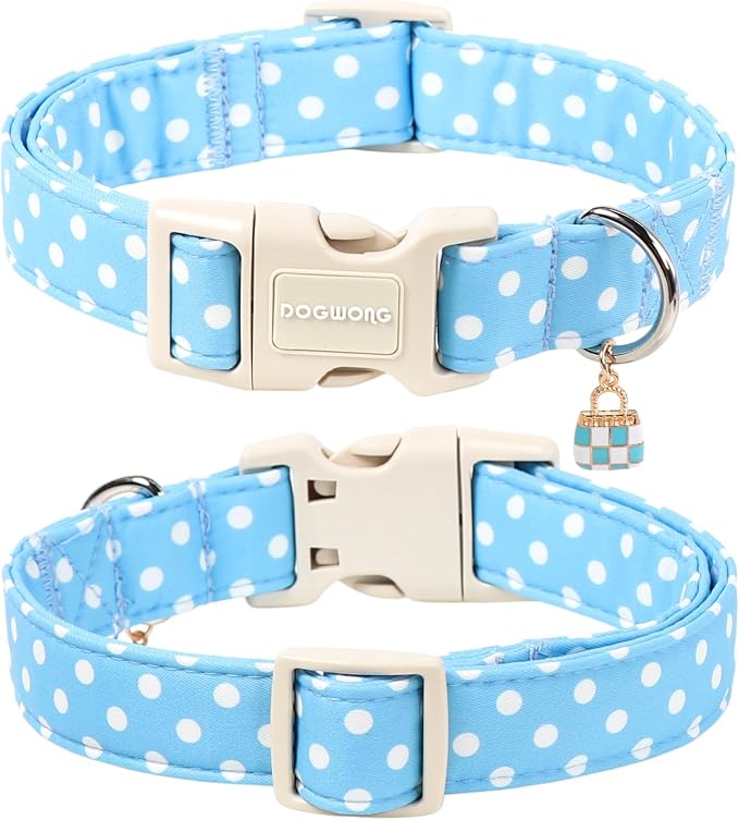 Spring Summer Dog Collar for Girl Boy Dogs- Purple Polka Wedding Dog Collar, Adjustable Soft Beach Dots Dogs Collars for Large Dogs, L