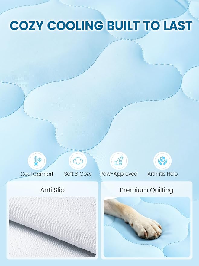 Mora Pets Dog Cooling Mat Pet Cooling Pad for Jumbo Dogs Q-Max>0.5, Breathable Washable Self Cool Dog Mat for Indoor Floors, Crate, Sofa & Outdoor Use, Non Gel Summer Ice Silk Cold Pad XXL 58x39