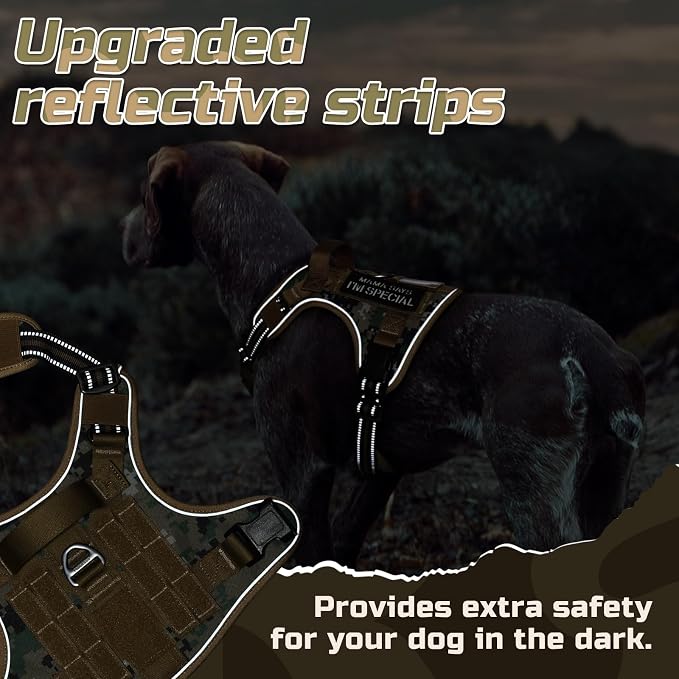 rabbitgoo Tactical Dog Harness for Large Dogs, No Pull Military Service Vest with Handle & Molle, Easy Control for Training Walking, Adjustable Reflective Straps, Brown camo, L