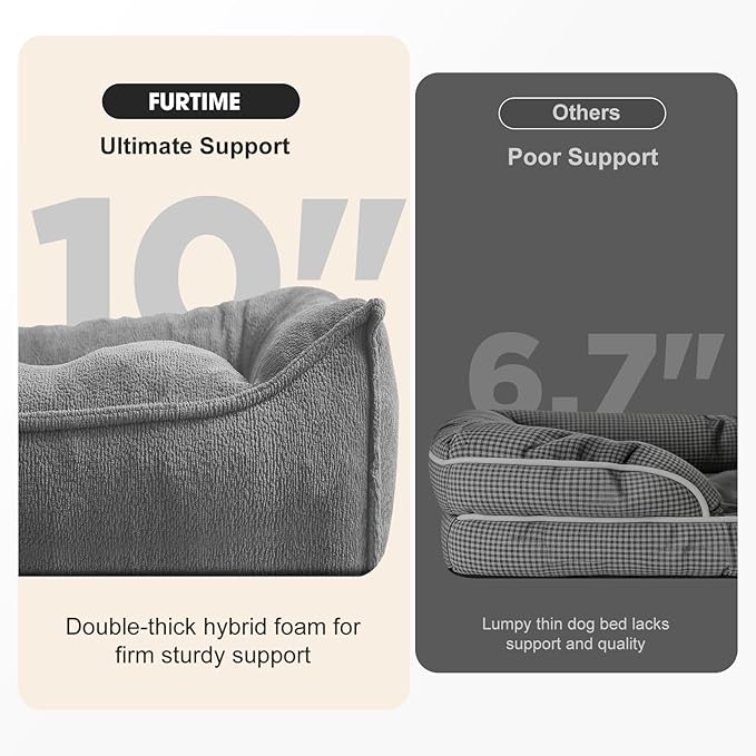 FURTIME XXL Orthopedic Dog Beds Large Sized Dog, Extra Thick Supportive Comfort Pet Sofa, Ergonomic Slant Dog Couch with Removable Washable Cover, Ultra Soft Surface & Non-Slip Bottom, Light Grey, 48"