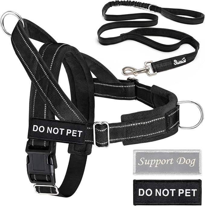 Lukovee No Pull Dog Harness and Leash Set - Adjustable Soft Padded Vest with Front Clip for Easy Control, Reflective Durable Harness for Safe Daily Training Walking for Medium Large Dogs (L, Black)