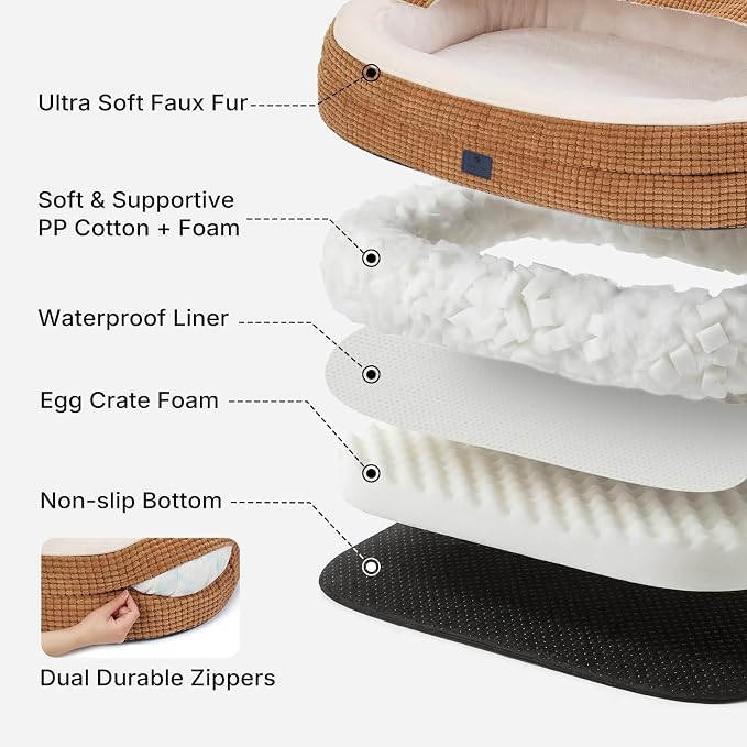 Veehoo 2 in 1 Dog Bed with Cover Cave, XL Dog Beds Indoor with Hooded Blanket, 48 inch Cozy Dogs Cave Bed with Removable Washable Cover for Extra Large Dogs Up to 110 lbs