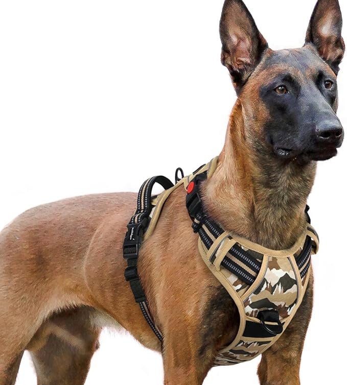 rabbitgoo Dog Harness for Large, No Pull Easy On & Off with 3 Buckles Pet Harness, Adjustable Soft Walking Vest with 2 Clips and Handle, Reflective for Extra Large Dogs, Desert Ridge, XL