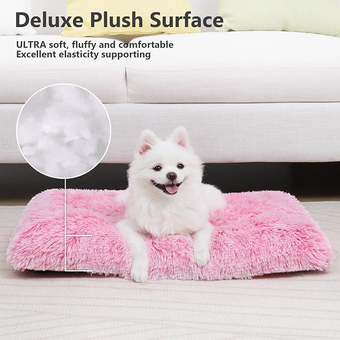Vonabem Medium Dog Bed Crate Pad 30 inch,Washable Pink Plush Soft Puppy Beds Cute,Pet Mats for Sleeping