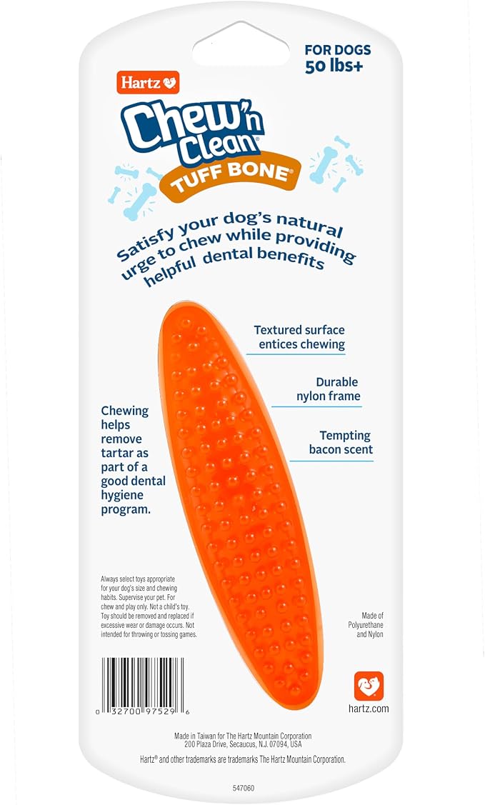 Hartz Chew 'n Clean Tuff Bone Bacon Scented Dental Dog Chew Toy - Large (Pack of 2)