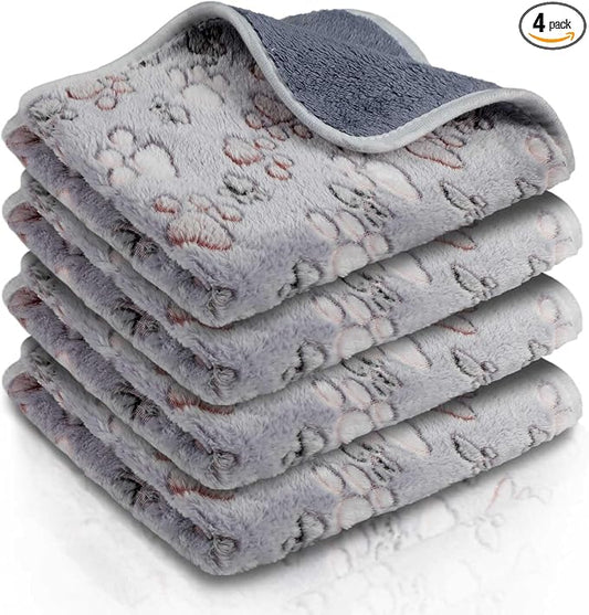 Reginary 4 Pcs Waterproof Guinea Pig Blankets Washable Small Animal Fleece Bedding Absorbent Guinea Pig Cage Liners Reusable Training Pee Pad Pet Sleep Mat for Hamster(Adorable Paw,12 x 12 Inch)