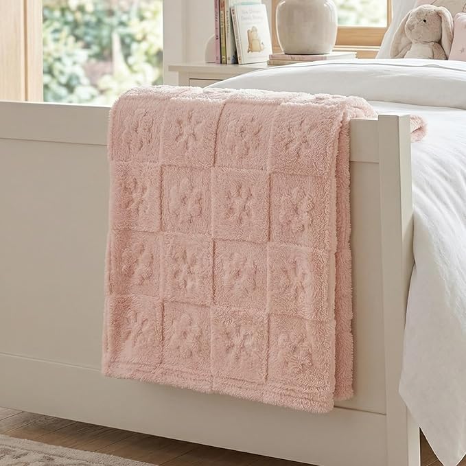 Americanflat 50x60 Jacquard Fleece Throw Blanket - Soft and Breathable Throw Blanket for Couch, Bed, Chair - Fleece Blankets Perfect for Home, Bedroom, or Outdoor Use - Flower Design in Pink