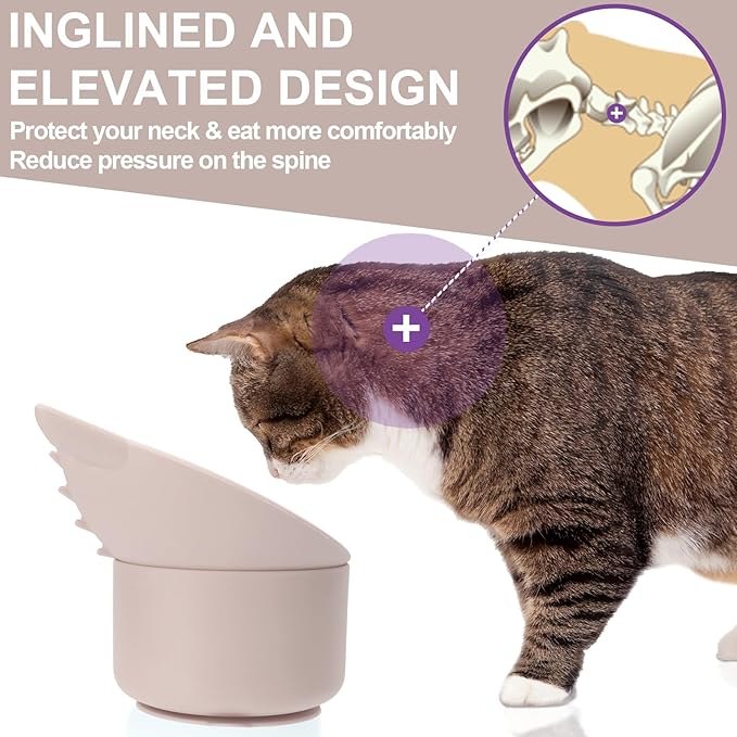 Silicone Cat Slow Feeder, Elevated Slow Feeder Bowl Tilt Design, Suitable for Dry and Wet Food, Adjustable Angle, Cat Food Puzzle with Suction Cup(Pink)