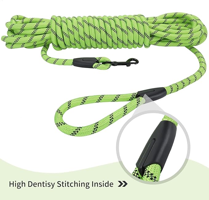 Hi Kiss Check Cord Large,Medium Small Dogs/Puppy Obedience Recall Training Agility Lead - 15ft 20ft 30ft 50ft Training Leash(Green 50ft-Diam 1/3"-1 Hook)