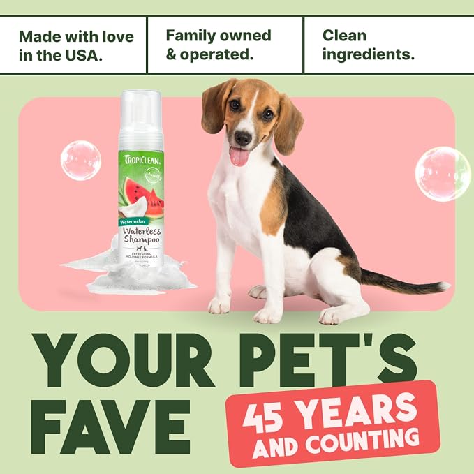 TropiClean Watermelon Waterless Shampoo | Dry Shampoo for Cats & Dogs | Cat & Dog Bath Supplies 7.4 oz | Made in The USA