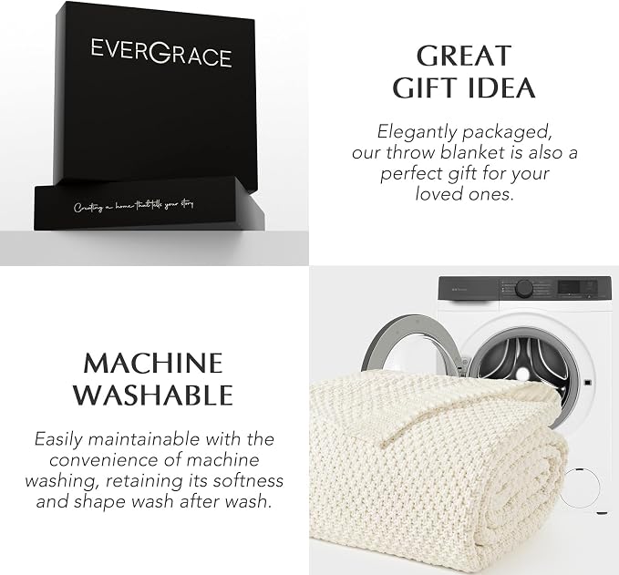 EVERGRACEHOME Chunky Polyester Knit Throw Blanket for Couch, Soft Luxurious Oversized King Moss Stitch Blanket for Bed, Large Cozy Farmhouse Knitted Throw for Sofa, Ivory White, 108" x 92"