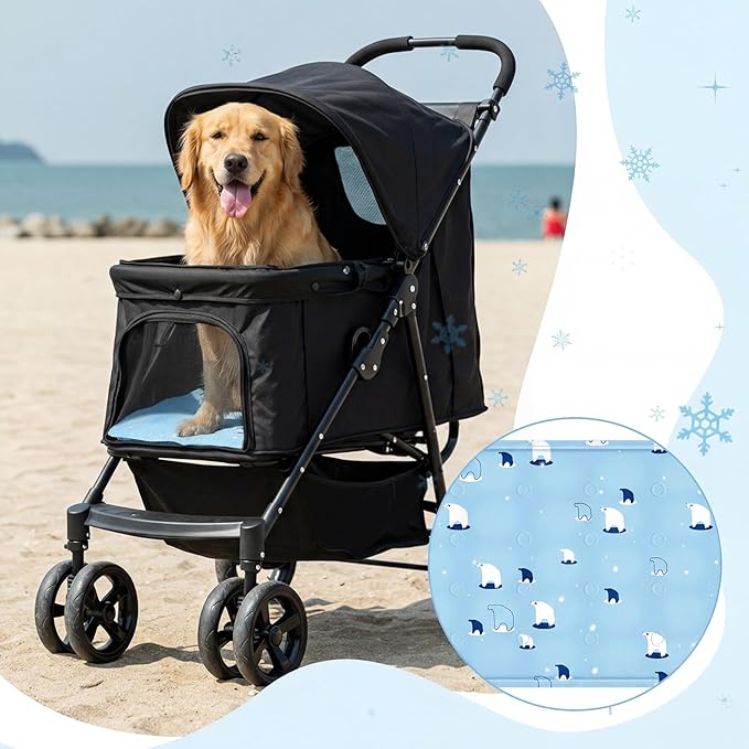 Nuanchu Dog Stroller Cooling Mat, Waterproof Gel Pet Cooling Pad for Summer, Washable Cat Sleeping Blanket, Portable Ice Gel Travel Mat for Cats, Crates, Car Seat(23.62 x 35.43 Inches,Sky Blue Bear)