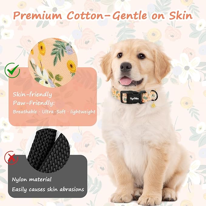 Dog Collar with Floral Patterns, Spring Summer Collection Orange Dog Collar with Exquisite Pendant, Durable Adjustable Collars for Gifts & Daily Use-S