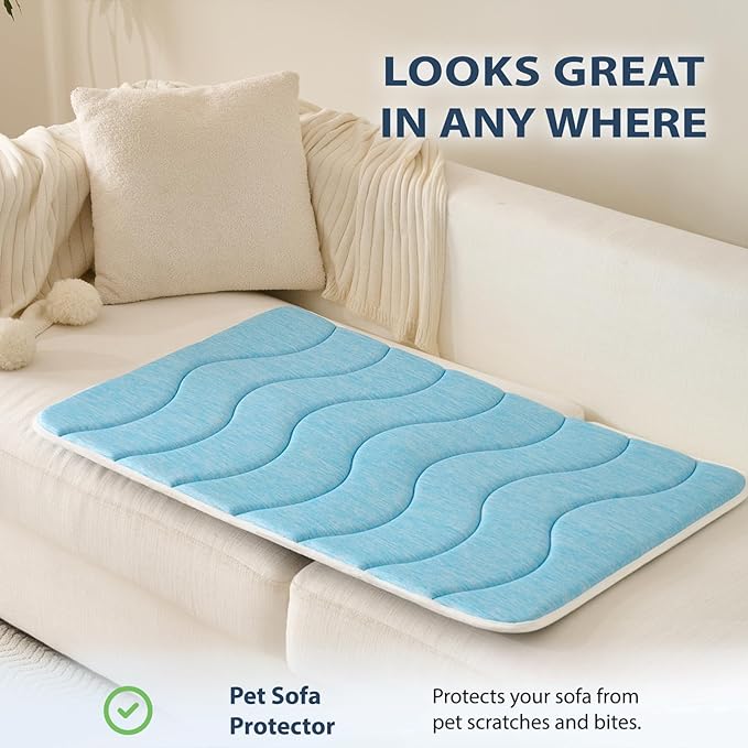MICROCOSMOS 0.8" Thick Cooling Dog Foam Pad & Summer Pet Sleeping Mat, Machine Washable, Materials Safe, Portable Flat Pet Bed for Dogs.(Sky Blue, 24" x 18")