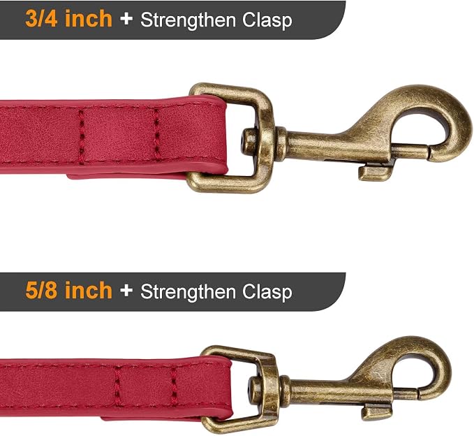 Didog Stylish PU Leather Dog Leash for Small Dogs, Easy to Clean 5ft Small Dog Leash with Metal Tangle-Free Clip, Fashionable and Elegant for Walking, Running and Training,Red, S