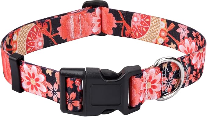 Mihqy Dog Collar with Bohemia Floral Tribal Geometric Patterns - Soft Ethnic Style Collar Adjustable for Small Medium Large Dogs(Red Flower A,L)