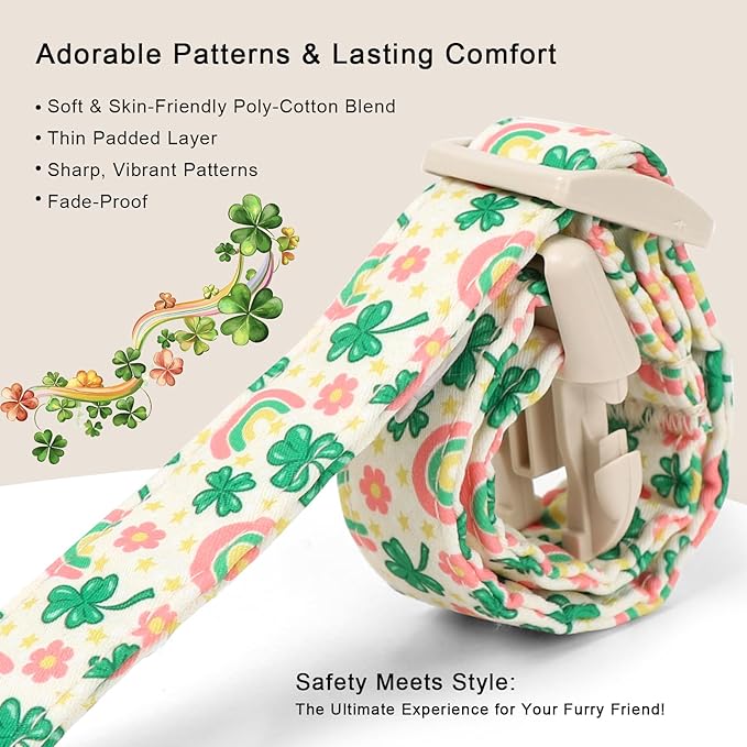St. Patrick's Day Dog Collar for Medium Dogs - Cute Shamrock & Rainbow Print Dog Collars, Irish Green Party Puppy Collar, Lightweight Adjustable St. Patricks Day Pet Collars M