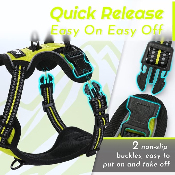 Eagloo Small Dog Harness No Pull, Service Vest with Reflective Strips and Control Handle, Adjustable and Comfortable for Walking, No Choke Pet Harness with 2 Metal Rings, Green, XS