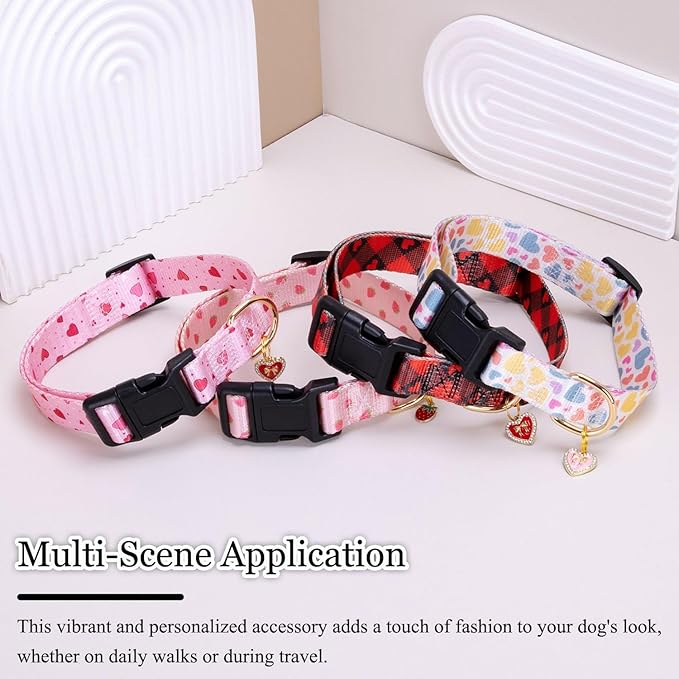 Love Pattern Dog Collar with Buckle Adjustable Safety Nylon Collars for Small Medium Large Dogs, Cute Stylish Girl Boy Christmas Dog Collar(Red Heart,XS)