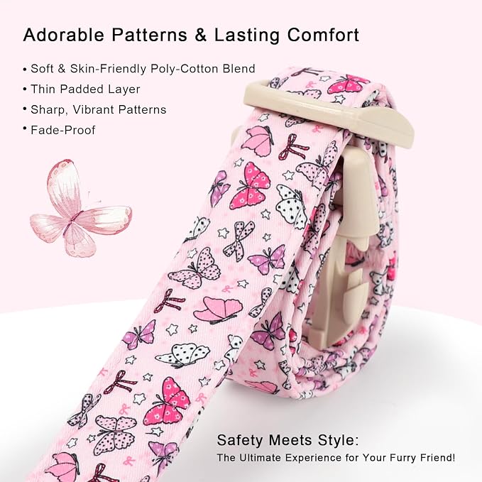Pink Dog Collar Girl Dog Collars for Large Dogs - Lightweight Adjustable Spring Butterfly Female Dogs Everyday Collar with Quick Release Buckle L