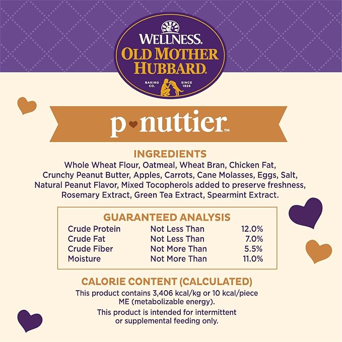Old Mother Hubbard Wellness P-Nuttier Dog Biscuits, Natural, Training Treats, Peanut Butter Flavor, Mini Size, (5 Ounce Bag) (Pack of 2)