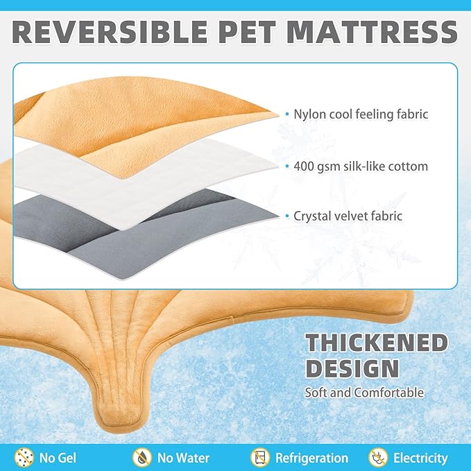 KOOLTAIL Breathable Cat Mat, Upgraded Two Sided Pad for Dogs Cats Puppy, Soft Summer Pet Sleeping Blanket Kennel to Keeping Cool, Washable Dog Mats for Crate Sofa Bed Outdoor, Gingko Leaf
