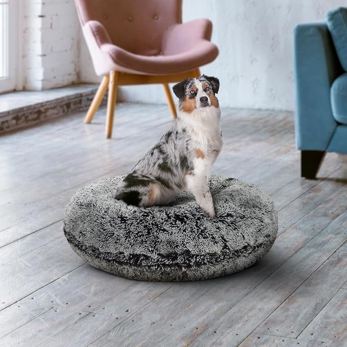 Bessie + Barnie Bagel Bed for Dogs and Cats – Round Pet Bed with 360-Degree Zipper, Waterproof Liner, Machine Washable Cover, Eco-Friendly Polyfill – Plush Donut Puppy Bed for Dogs