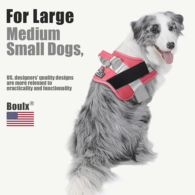 Dog Harness, No-Pull Reflective Dog Vest, Breathable Adjustable Pet Harness with Handle for Outdoor Walking - No More Pulling, Tugging or Choking (Red, L)