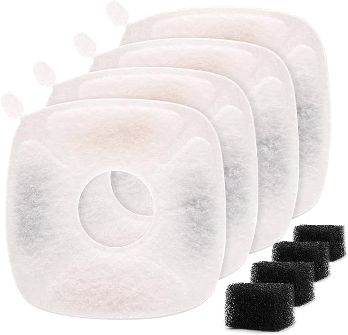 Pet Fountain Filters Compatible with 95Oz/2.8L Dog Water Fountain (4 Filters&4 Sponges)