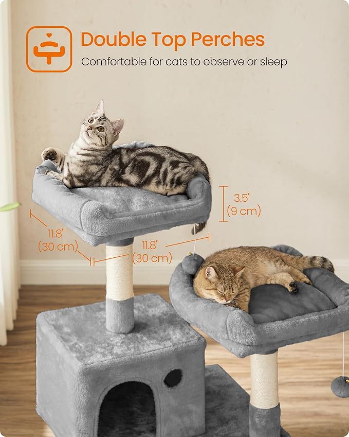 Feandrea Cat Tree, 55.8-Inch Cat Tower, Multi-Level Plush Condo with 11 Scratching Posts, 2 Perches, Hammock, Cave, Light Gray UPCT15W