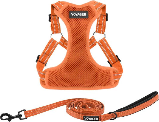 Best Pet Supplies Voyager Adjustable Step-in Flex Breathable Mesh Dog Harness for Small Medium Large Dogs Leash Set (Orange), XL