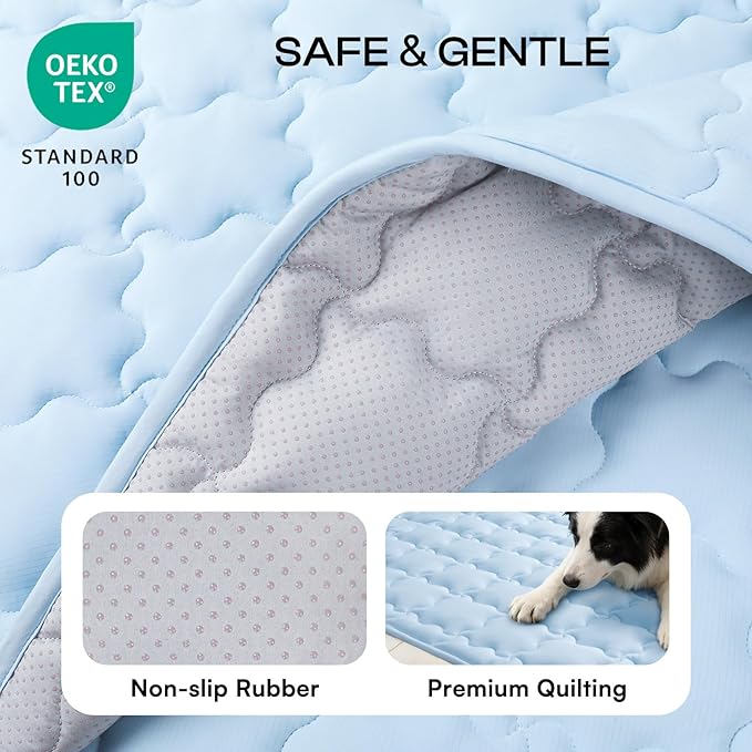 Luciphia Premium Dog Cooling Mat Non-Slip Q-MAX>0.5 Self-Cooling Pad for Medium Pet Indoor Portable Kennel Puppy Bed for Summer Crate Pad for Dog Washable Light Blue 30x40 inches