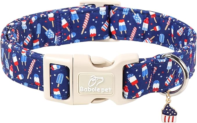 4th of July Dog Collar Patriotic Popsicle Dog Collars for Medium Dogs - Lightweight Adjustable Navy Independence Day Puppy Collars Cute Summer Pet Safety Collar M