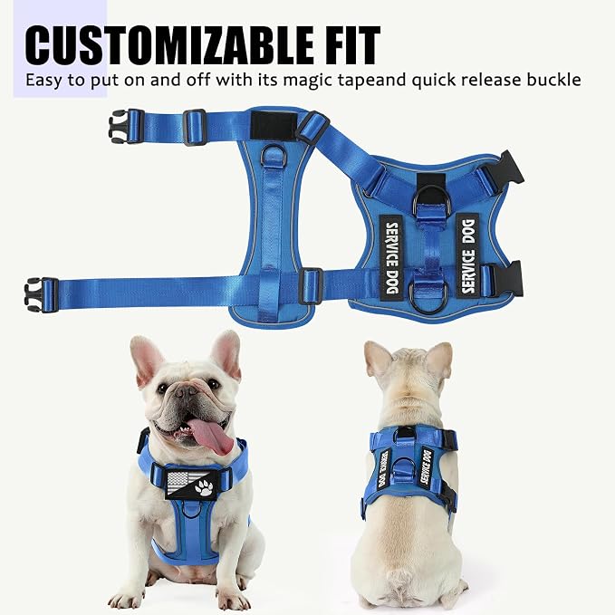 Service Dog Harness, Reflective Dog Vest Harness with 5 PCS Patches, Adjustable Soft Oxford Pet Harness, Inner Layer Mesh, Easy to Control for Small Medium Large Dogs