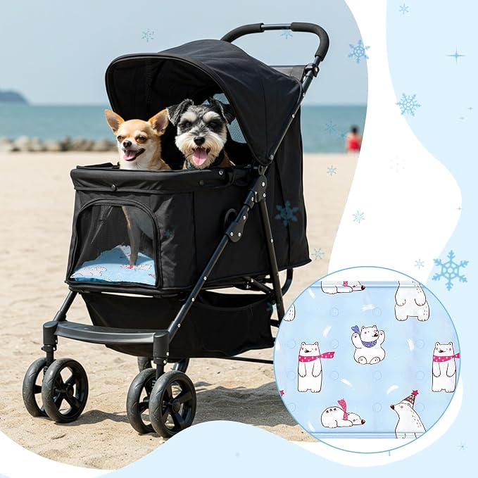 Nuanchu Dog Stroller Cooling Mat, Waterproof Gel Pet Cooling Pad for Summer, Washable Cat Sleeping Blanket, Portable Ice Gel Travel Mat for Cats, Crates, Car Seat(11.81 x 19.69 Inches,Colorful Bear)