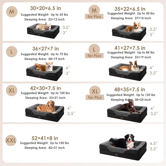 EHEYCIGA Orthopedic XXL Dog Bed for Large Sized Dog, 52x41 Inch Extra Large Memory Foam Dog Couch Bed with Sides, Waterproof Liner & Washable Removable Cover, Bolster Pet Sofa, Grey/Black