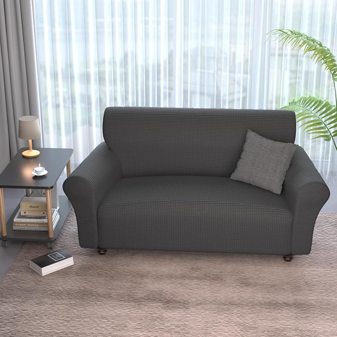 Stretch Couch Covers for 2 Separate Cushion Couch Sofa -Living Room Couch Sofa Cover,Washable Sofa Slipcover,Pet Friendly Furniture Protector with Elastic Bottom,Universal Fit for Home(Gray,Loveseat)