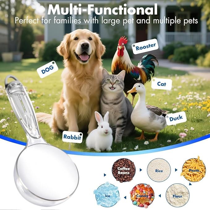Pet Cat Dog Food Scoop, Dog Cup Capacity Cat Food Scooper With Sealing Clip, Puppy and Cat Coffee Bean, Flour Scoop Grey