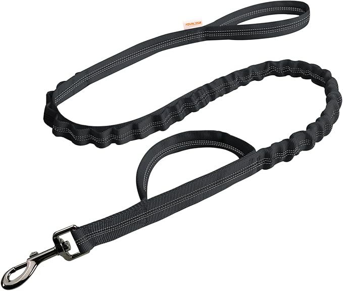 FOVRLZSE Reflective Bungee Dog Leash(Black) - 4FT to 5FT Adjustable Shock Absorbing Leash with Double Padded Handle & 360° No Tangle Metal Clasp for Small Medium Large Dogs