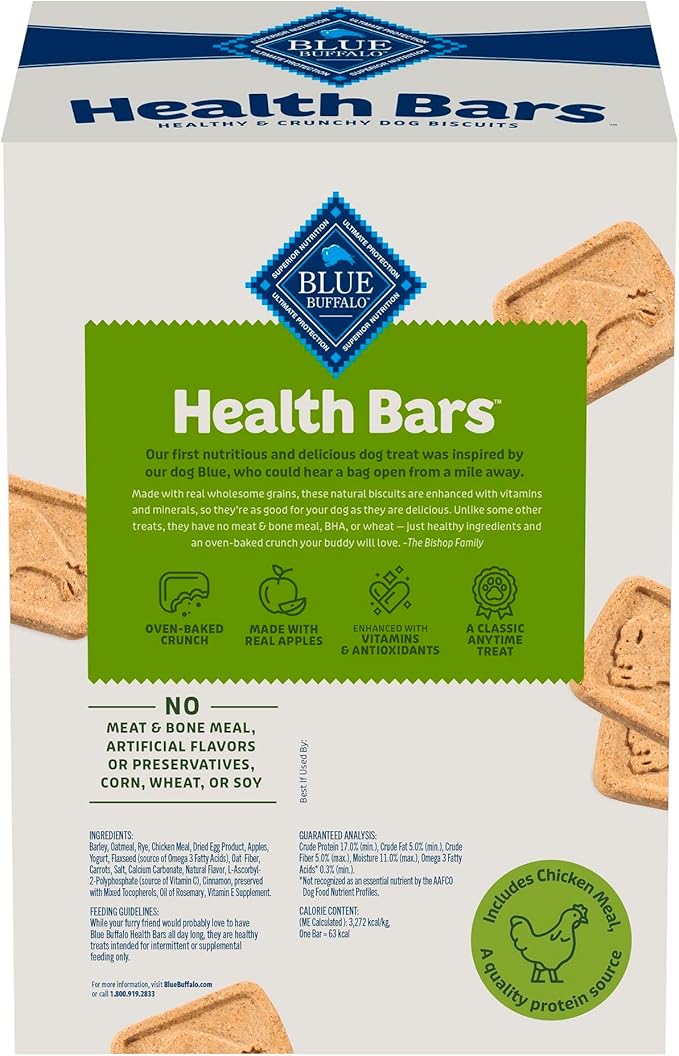 Blue Buffalo Health Bars Apples & Yogurt Crunchy Dog Biscuits, Oven-Baked with Real Apples & Natural Ingredients, Healthy Dog Treats with No Artificial Flavors or Preservatives, Jumbo Box 3.5 lbs.